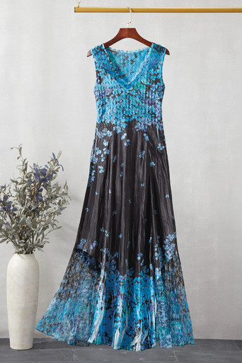 Blue Hydrangea Charmeuse Dress by Komarov