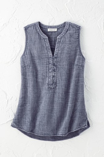 Sleeveless Vintage-Wash Gauze Top